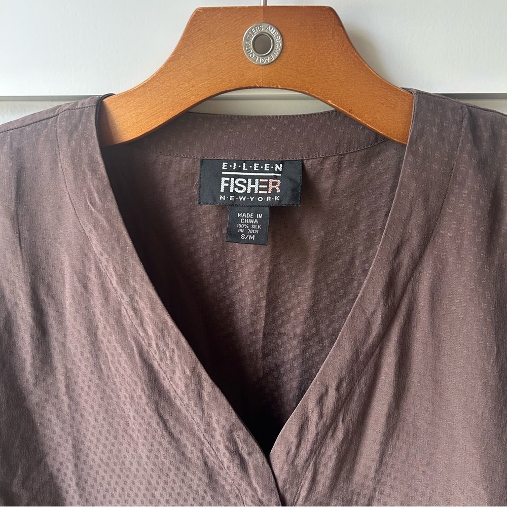 Vintage Eileen Fisher Women's Blouse 100% Silk Brown Single Button Small Medium - Picture 5 of 8